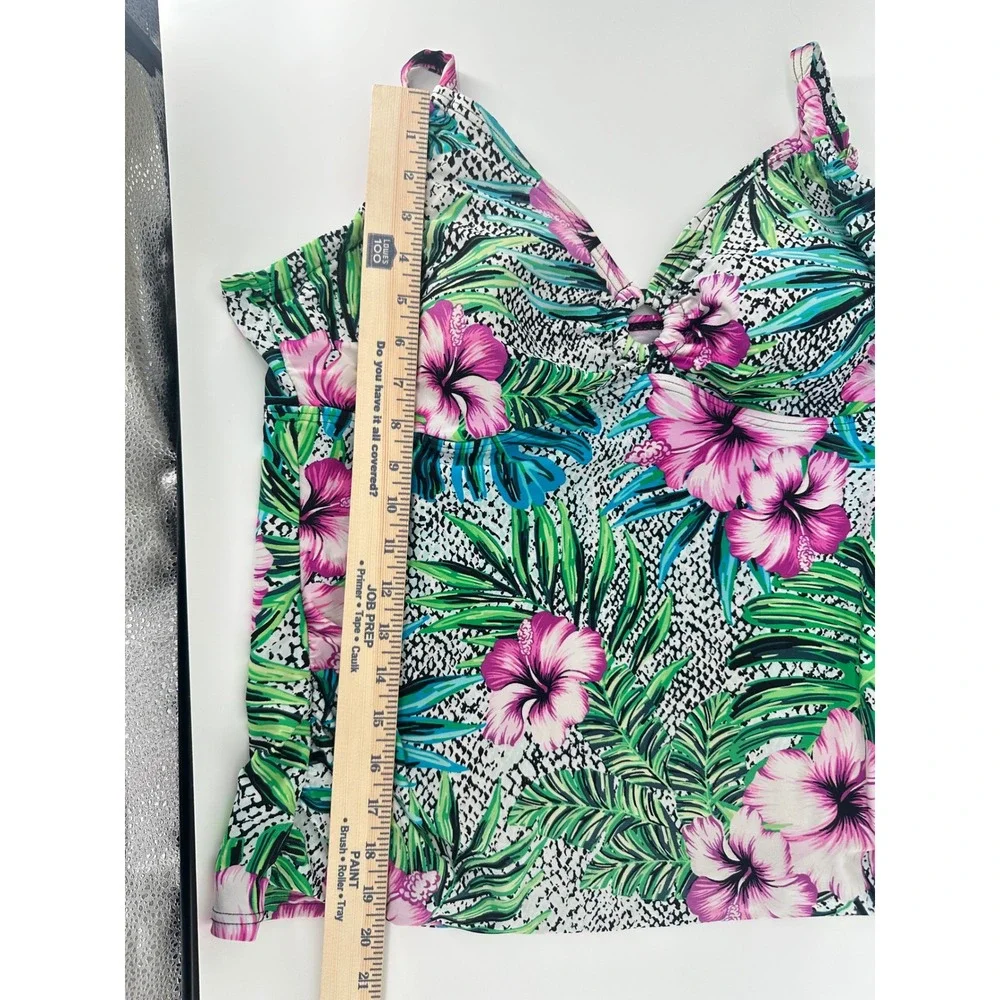 St Johns Bay Womens Floral Tropical Animal Print Tankini Swim Top Pink Green 16